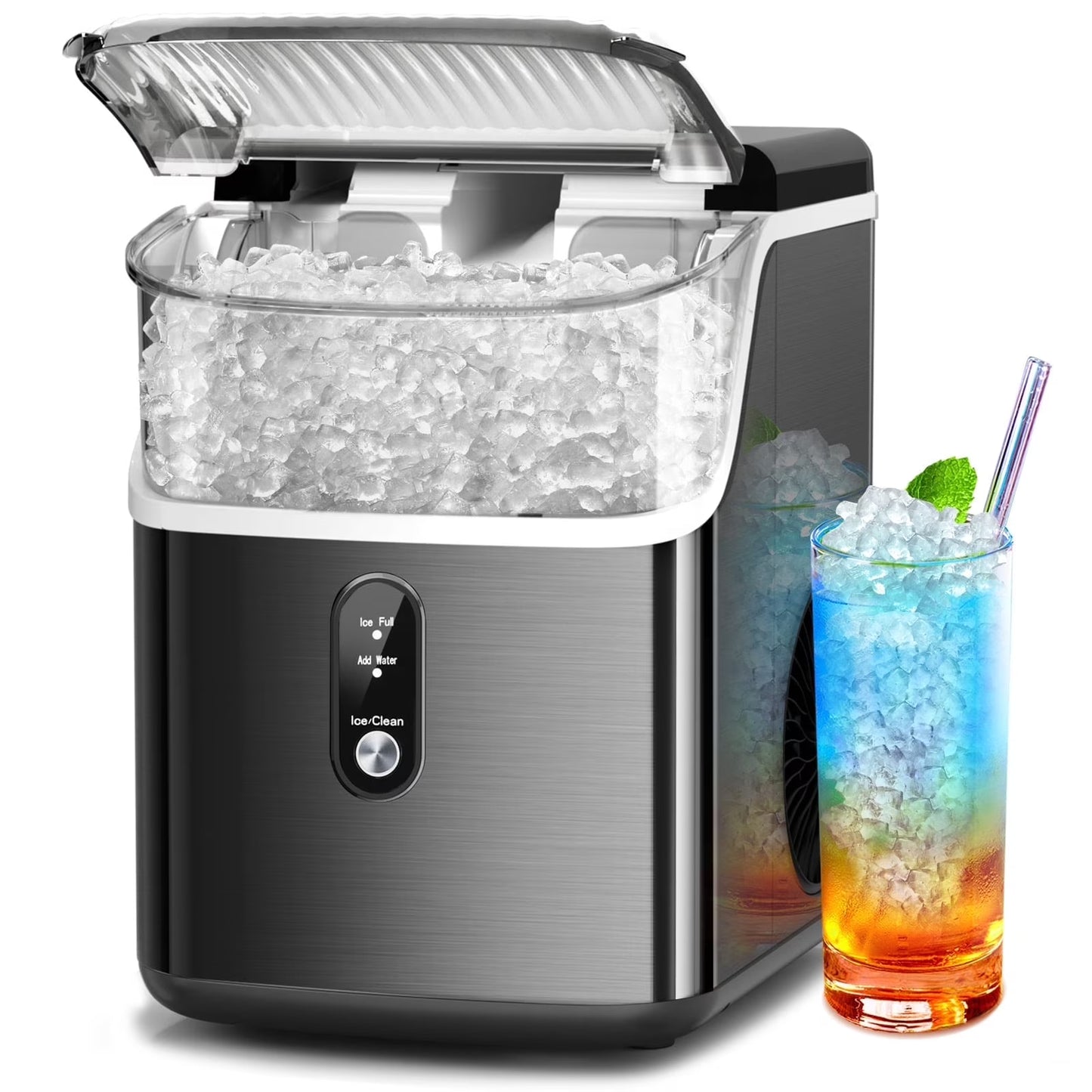Auseo Nugget Ice Maker Countertop, Pebble Ice Maker Machine with 35lbs/24H Soft Ice, Self-Cleaning, for Home/Kitchen/Office (Black)