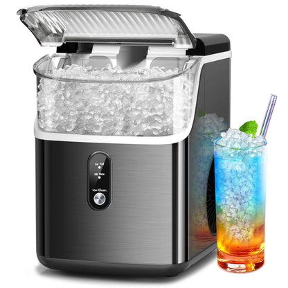 Auseo Nugget Ice Maker Countertop, Pebble Ice Maker Machine with 35lbs/24H Soft Ice, Self-Cleaning, for Home/Kitchen/Office (Black)