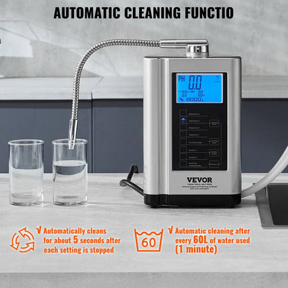 Alkaline Water Ionizer Machine, pH 3.5-10.5, Hydrogen Water Purifier, 7 Settings, -550mV ORP, 8000L Filter, Auto-Cleaning, White