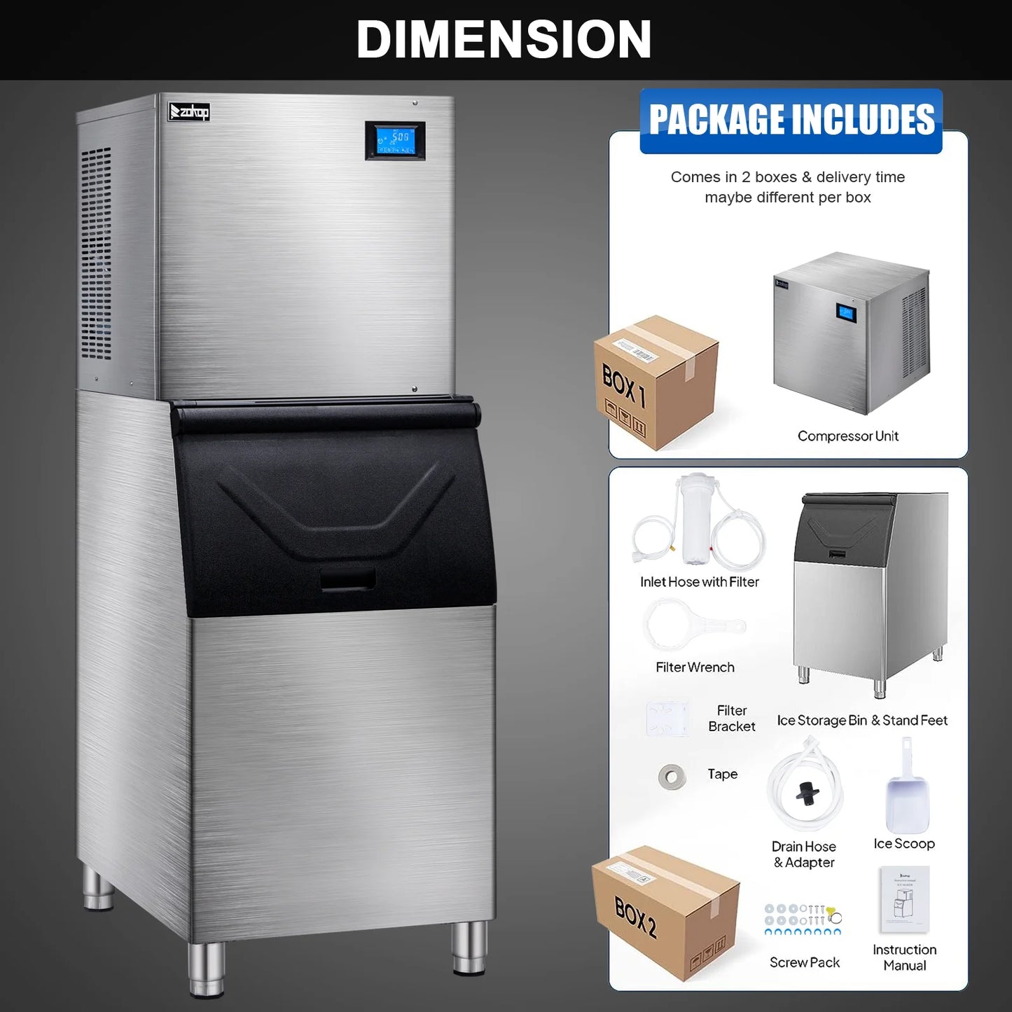 Ktaxon 550LBS/24H Commercial Ice Maker Machine & 300LBS Storage Bin, Commercial Ice Machine with LCD Touch Control Panel & Automatic Cleaning for Restaurant Bar Coffee Shop Home Supermarket