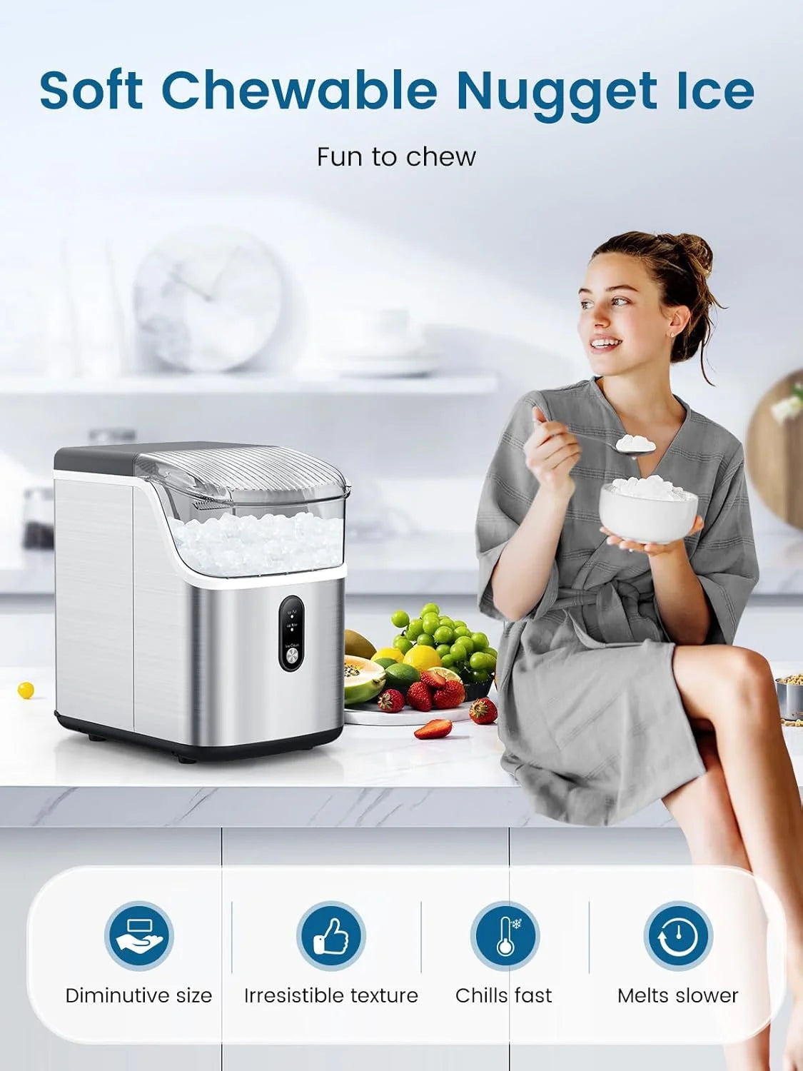 Havato Nugget Ice Makers Countertop ,35Lbs/Day, Portable Ice Machine Soft Chewable Pellet Ice with Auto-Cleaning Function for Kitchen, Office, Home,Silver
