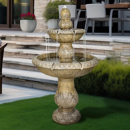 48�?H Outdoor Floor Water Fountain, 3-Tiers Concrete Water Fountain with Submersible Electric Pump - Garden Cascading Waterfall for Yard Patio Lawn Home Decor