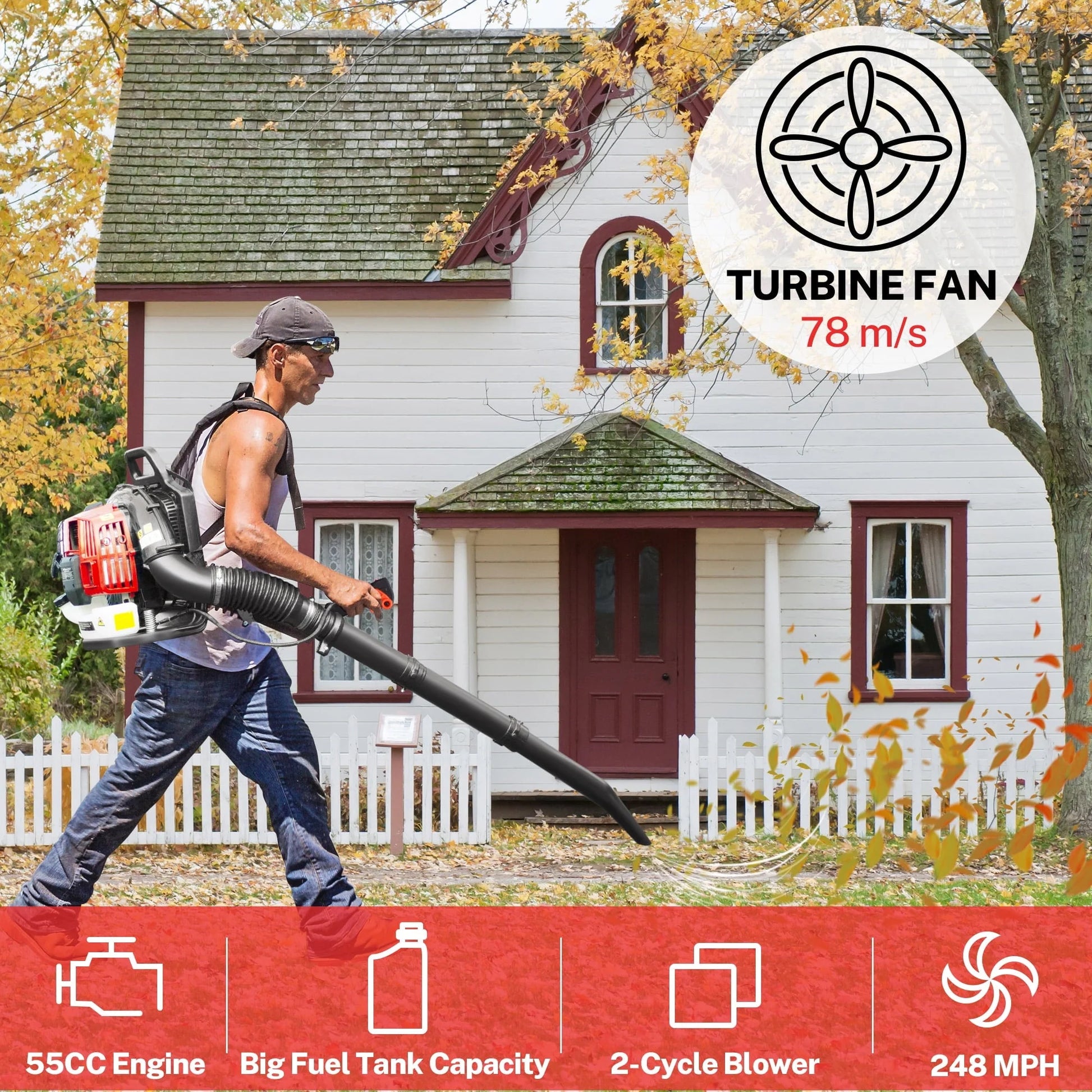 SYNGAR Gas Backpack Leaf Blower, 52CC 2-Cycle Leaf/Snow Blower with Extension Tube, for Dust Cleaning, Snow Blowing, Backyard, Garden, Work Around the House, Not for Sale in California, D5480