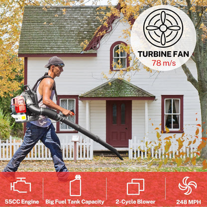 SYNGAR Gas Backpack Leaf Blower, 52CC 2-Cycle Leaf/Snow Blower with Extension Tube, for Dust Cleaning, Snow Blowing, Backyard, Garden, Work Around the House, Not for Sale in California, D5480