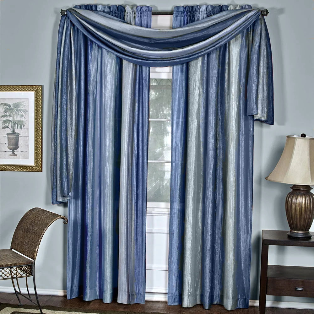 Designer Home Ombre Window Curtains, Modern Semi-Sheer Window Curtain Drape Shade Panels, Window Treatment for Livingroom, Bedroom and Kitchen, 50" x 63" Tie-Up Shade Blue
