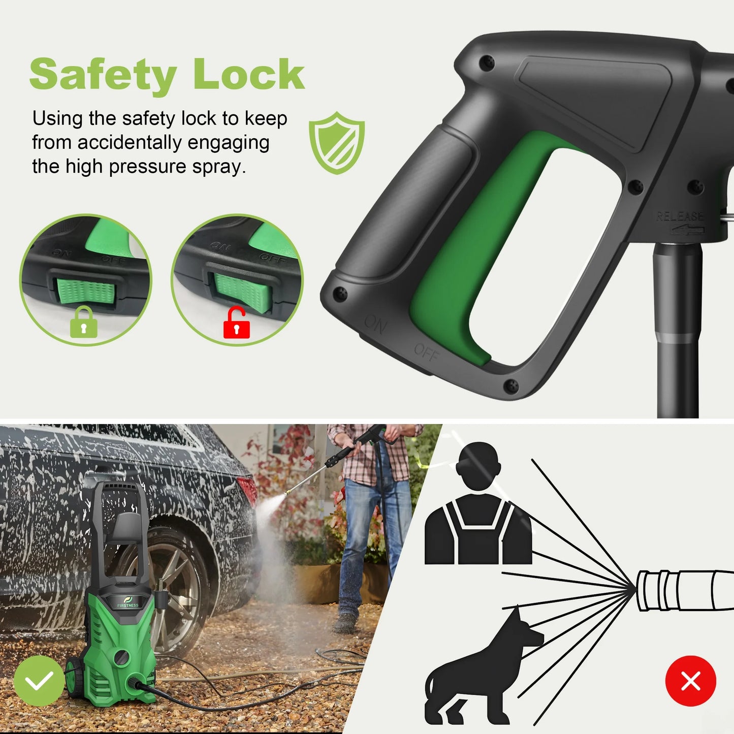 Firstness Pressure Washer 3500 PSI, Electric Power Washer w/ 26 ft Hose, 4 Quick Connect Nozzles, High Pressure Cleaning Machine with Foam Cannon, Portable to Clean Patios, Cars, Fences, Driveways