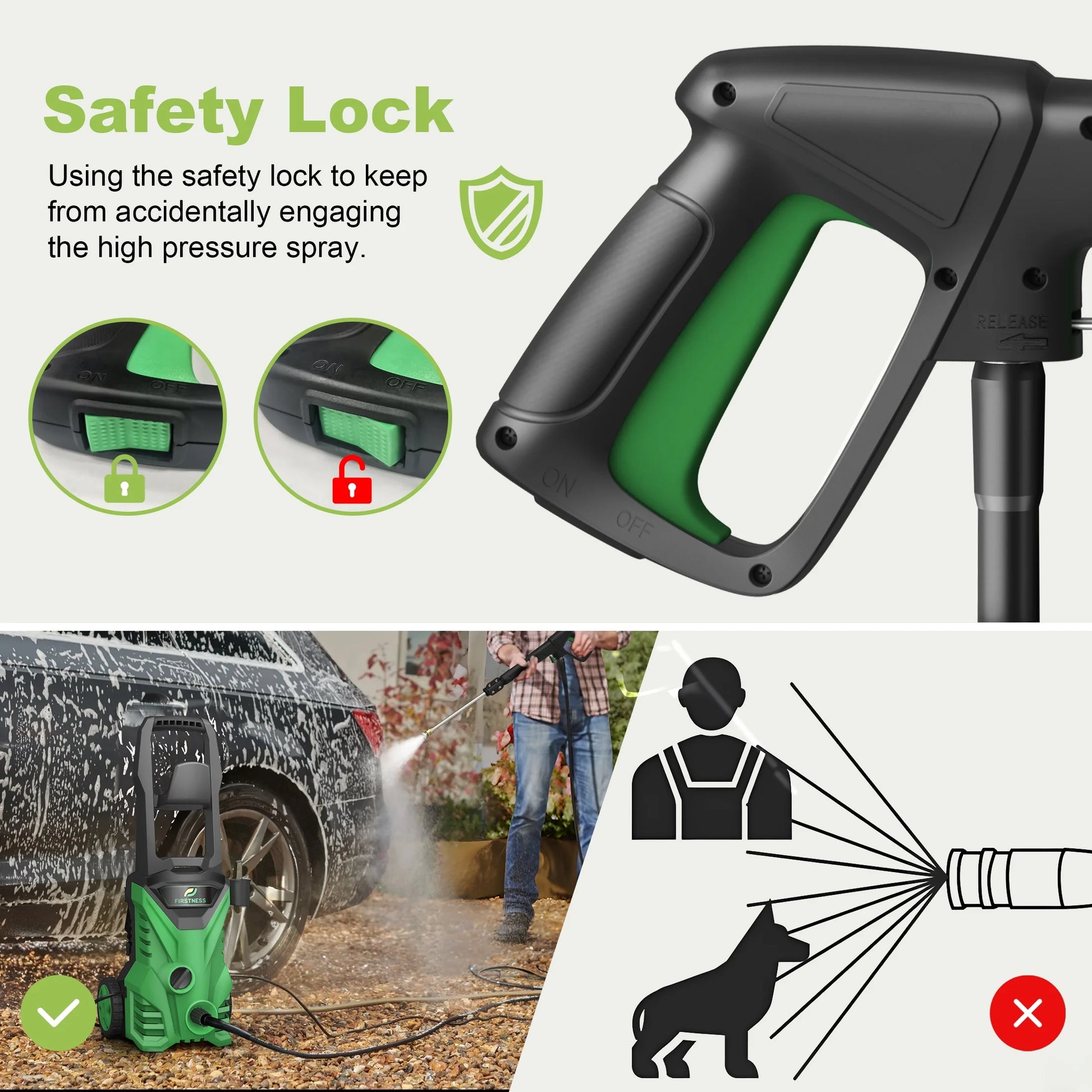 Firstness Pressure Washer 3500 PSI, Electric Power Washer w/ 26 ft Hose, 4 Quick Connect Nozzles, High Pressure Cleaning Machine with Foam Cannon, Portable to Clean Patios, Cars, Fences, Driveways