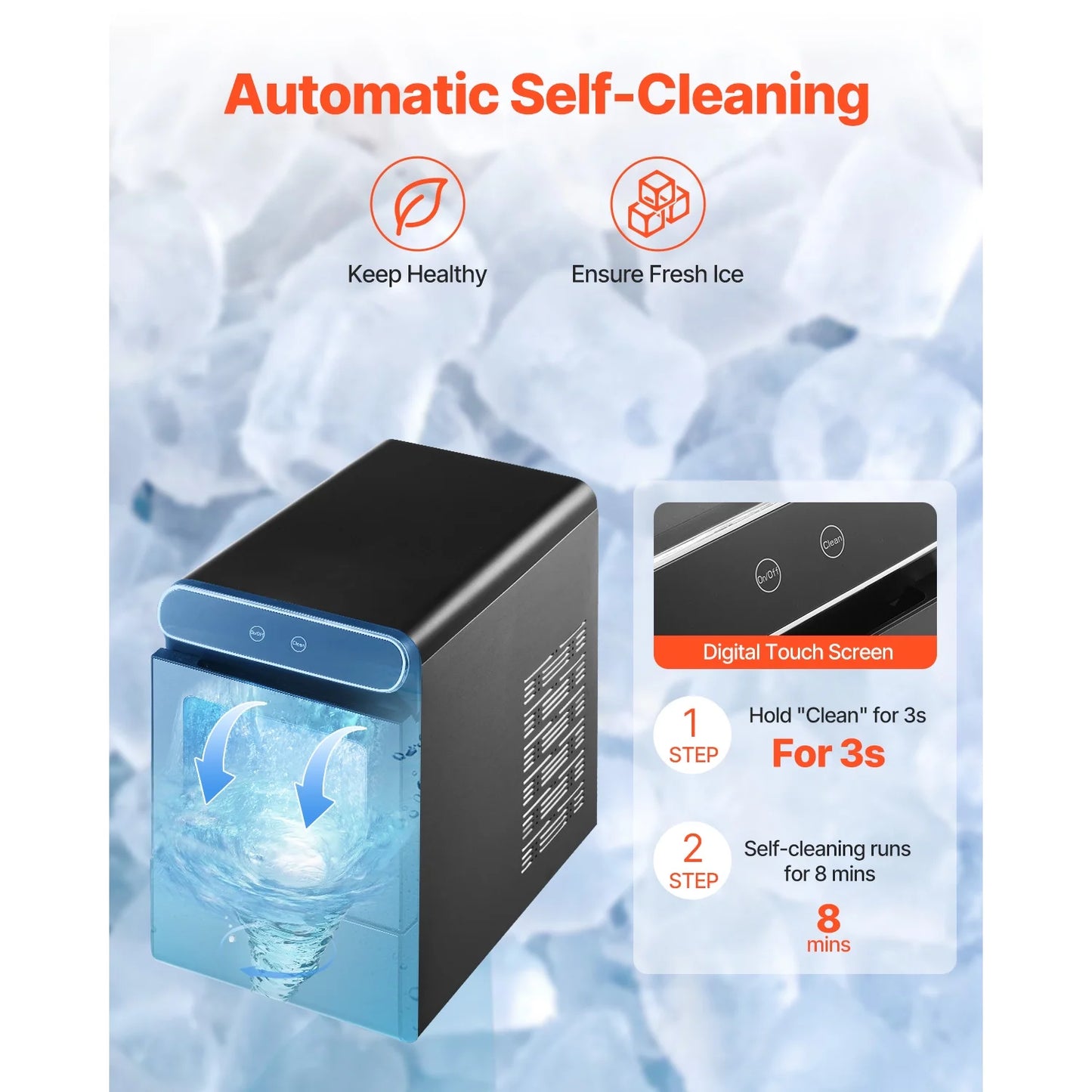 KFFKFF Nugget Ice Maker Countertop Portable Countertop Ice Maker 37lbs/24H Self-Cleaning with Ice Scoop & Drip Tray