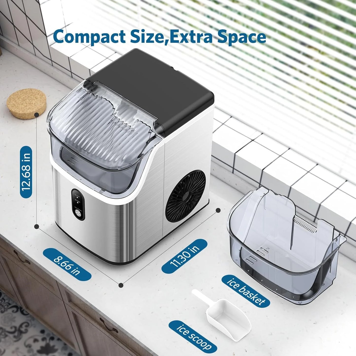 Havato Nugget Ice Makers Countertop ,35Lbs/Day, Portable Ice Machine Soft Chewable Pellet Ice with Auto-Cleaning Function for Kitchen, Office, Home,Silver