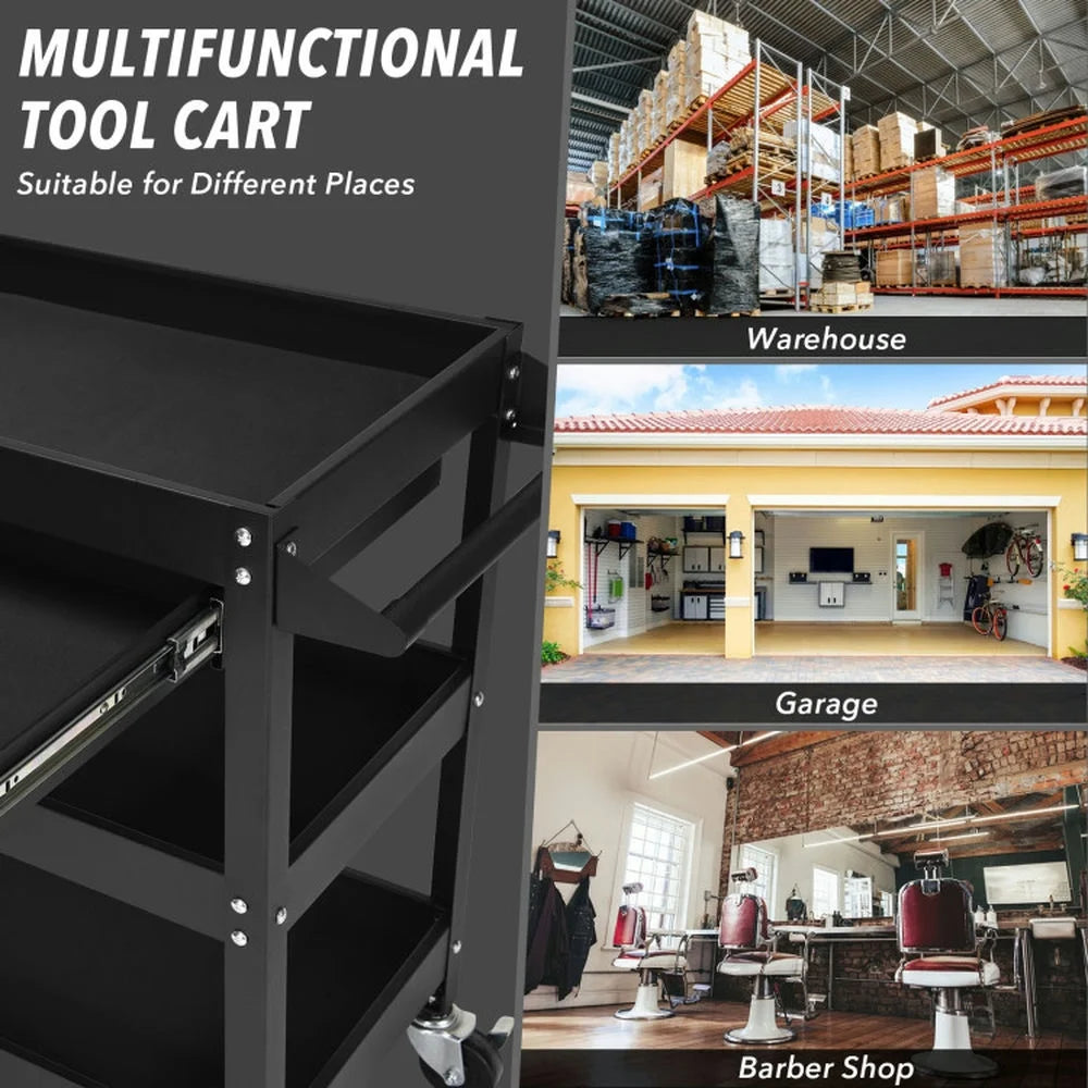 Spaco Rolling Tool Cart Mechanic Cabinet Storage ToolBox Organizer with Drawer-Black, Utility Cart on Wheels for Warehouse Garage Cleaning Office