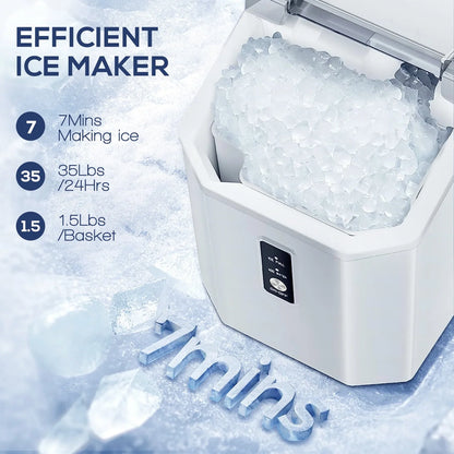 LHRIVER Countertop Nugget Ice Maker, 35Lbs/24H, Soft Chewable Ice, Ice Scoop, Self-Cleaning, White