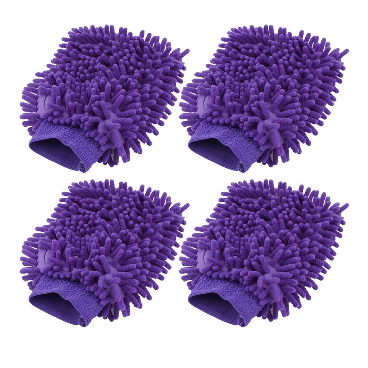 4pcs Purple Chenille Brush Microfiber Washing Glove for Car Cleaning