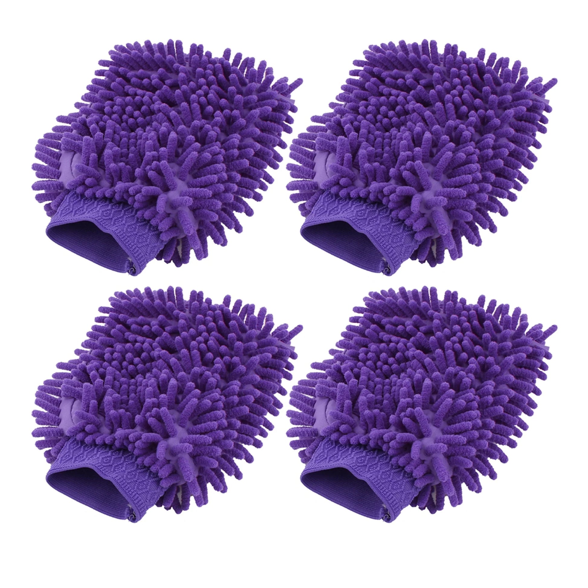 4pcs Purple Chenille Brush Microfiber Washing Glove for Car Cleaning
