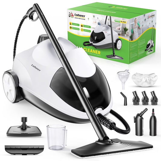 Loheer Steam Cleaner, 1500W Multipurpose Steamer for Cleaning with 15 Accessories, 2L Tank, Child Lock, Chemical-Free Cleaning, Steam Mop for Home, Car, and Furniture