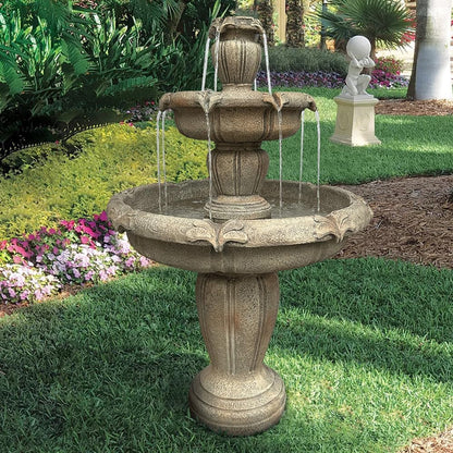 48�?H Outdoor Floor Water Fountain, 3-Tiers Concrete Water Fountain with Submersible Electric Pump - Garden Cascading Waterfall for Yard Patio Lawn Home Decor