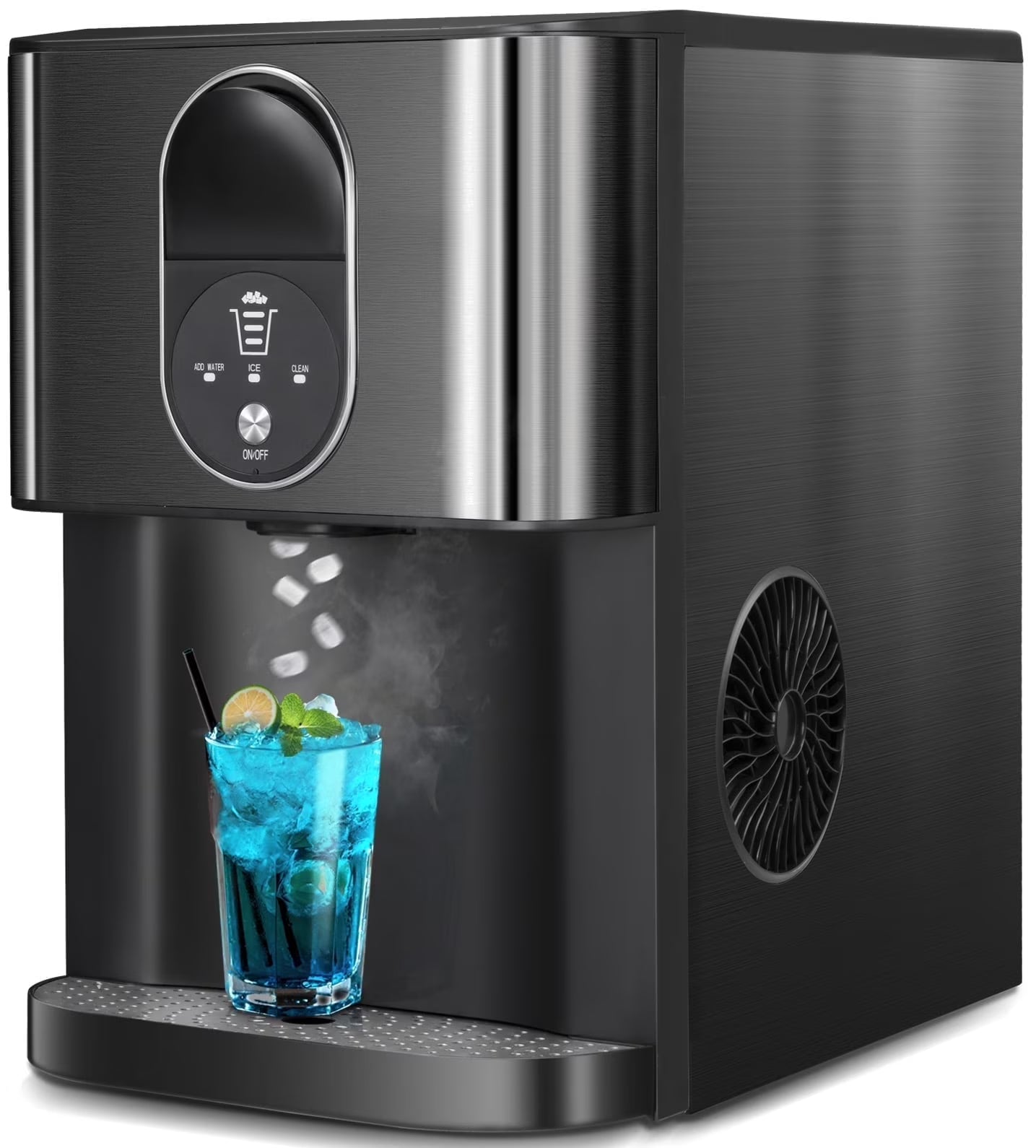 Auseo Soft Chewable Nugget Ice Maker Countertop, 44lbs /24H, Self-Cleaning, One-Button Operation, Home/Kitchen/Office/Party, Silver