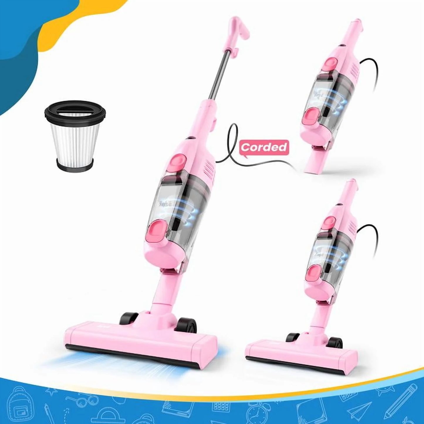 "INSE R6X Corded Stick Vacuum - 15KPa/600W, Ultra-Lightweight - Bagless Upright + Handheld for Hard Floors/Carpet/Pet Hair/Car Cleaning"
