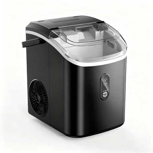 EUHOMY Nugget Ice Maker Countertop with Handle, Ready in 6 Mins, 34.5 lbs Per Day, Removable Top Cover, Auto-Cleaning, Black