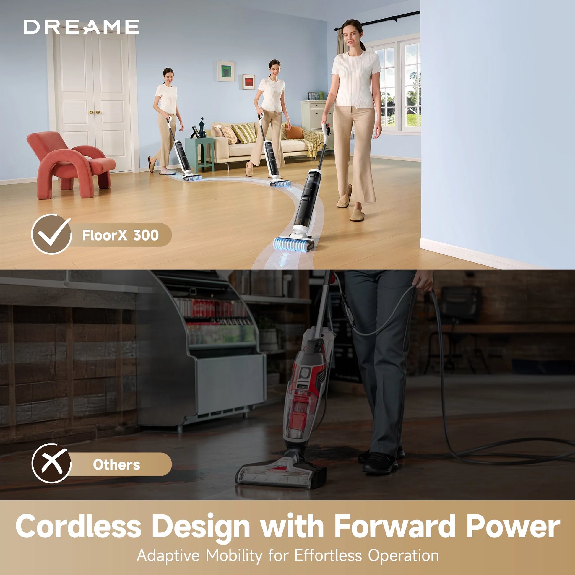 Dreame FloorX 300 Wet Dry Vacuum Cleaner, Vacuum Mop All in One with Auto Self-Cleaning, Floor Cleaner Machine for Hard Floor, 35 Mins Runtime, Edge Cleaning, Self-Propelled Vacuum Mop Combo