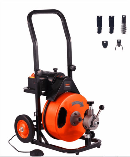 Drain Cleaner Machine 75Ftx1/2Inch,450W Portable Drain Cleaning Machine with 6 Cutters,Gloves,Portable Electric Drain Auger Cleaner for 2" to 4" Pipes