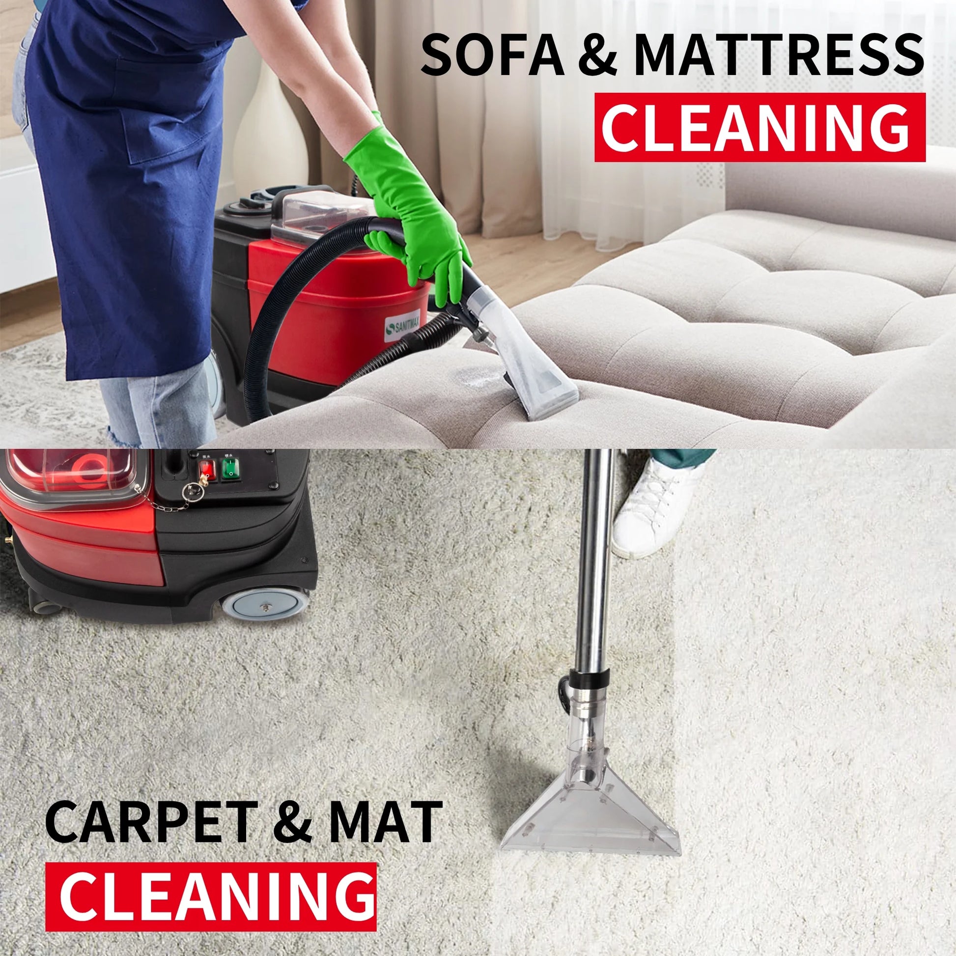 Carpet and Upholstery Extractor Cleaning Machine, Powerful 1.07 HP Motor, 3.7-gal Tank