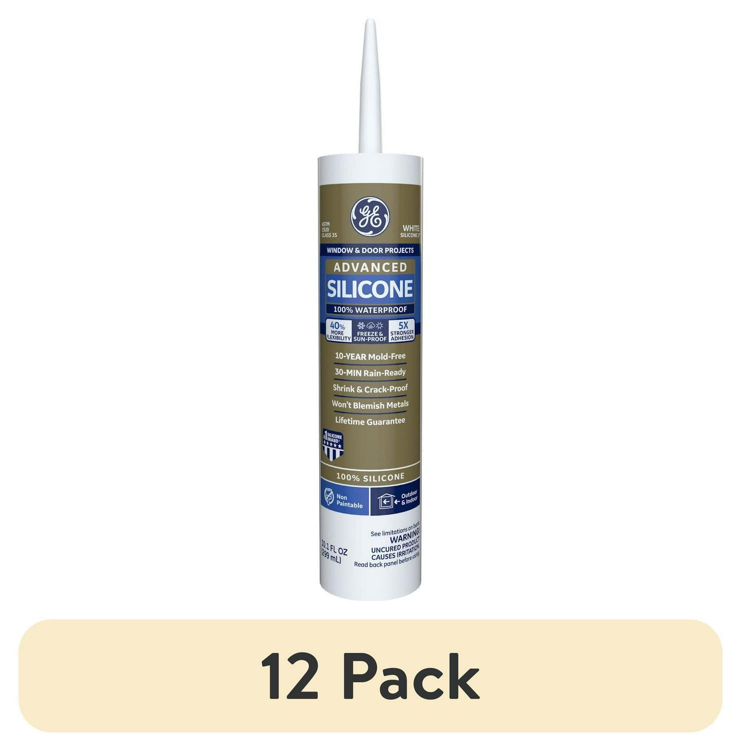 (12 pack) GE Advanced Silicone Window &amp; Door Sealant. Pack of 1. Clear 10.1 fl oz Cartridge