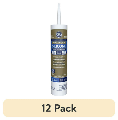 (12 pack) GE Advanced Silicone Window &amp; Door Sealant. Pack of 1. Clear 10.1 fl oz Cartridge