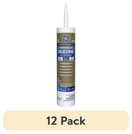(12 pack) GE Advanced Silicone Window &amp; Door Sealant. Pack of 1. Clear 10.1 fl oz Cartridge