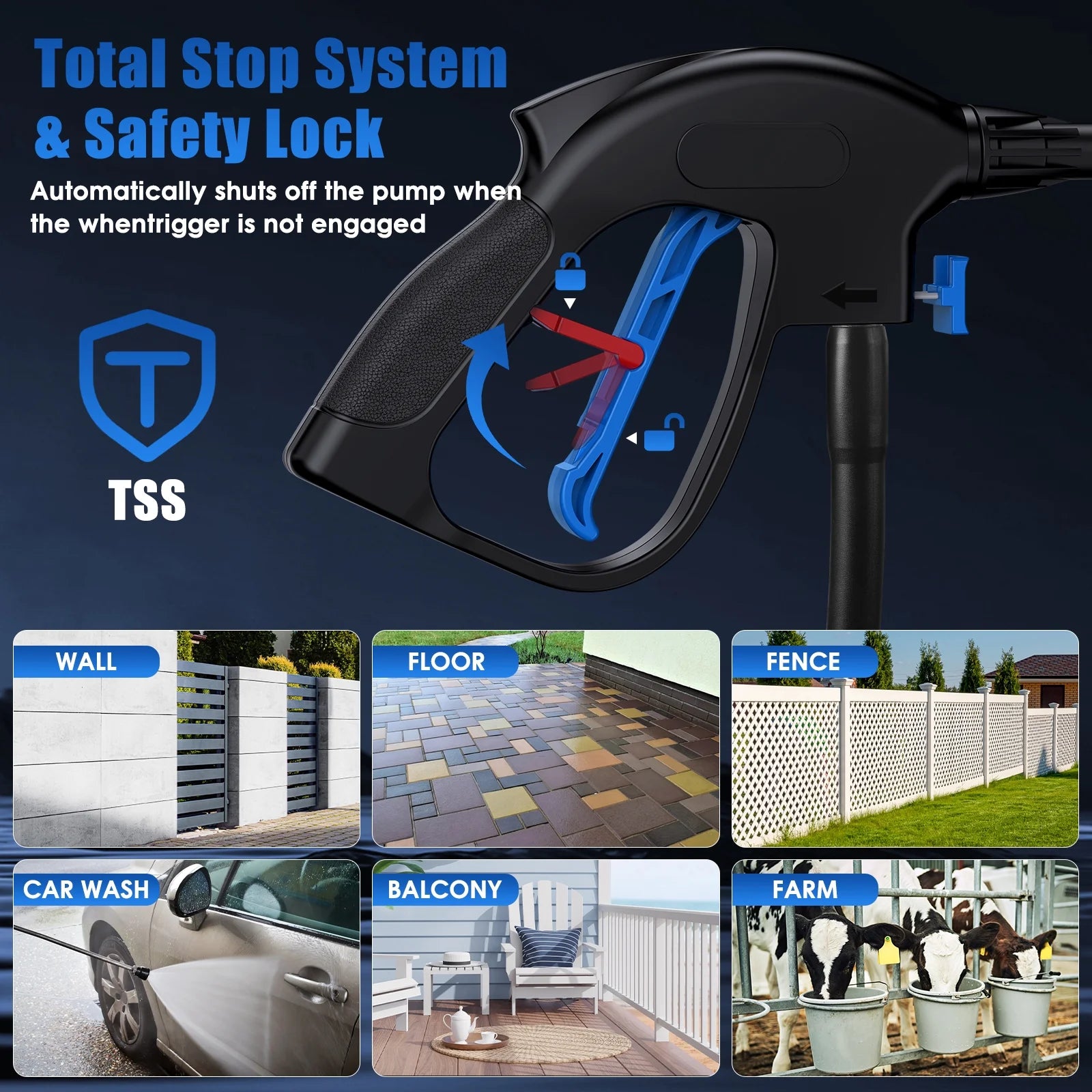 Fenbeli 5000PSI at 2.8 GPM Electric High Pressure Washer Machine 110V for Cleaning Decks