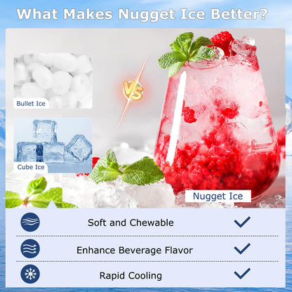 Costway Under Counter Nugget Ice Maker with Self-Cleaning 80 lbs/Day 24H Timer LCD Control