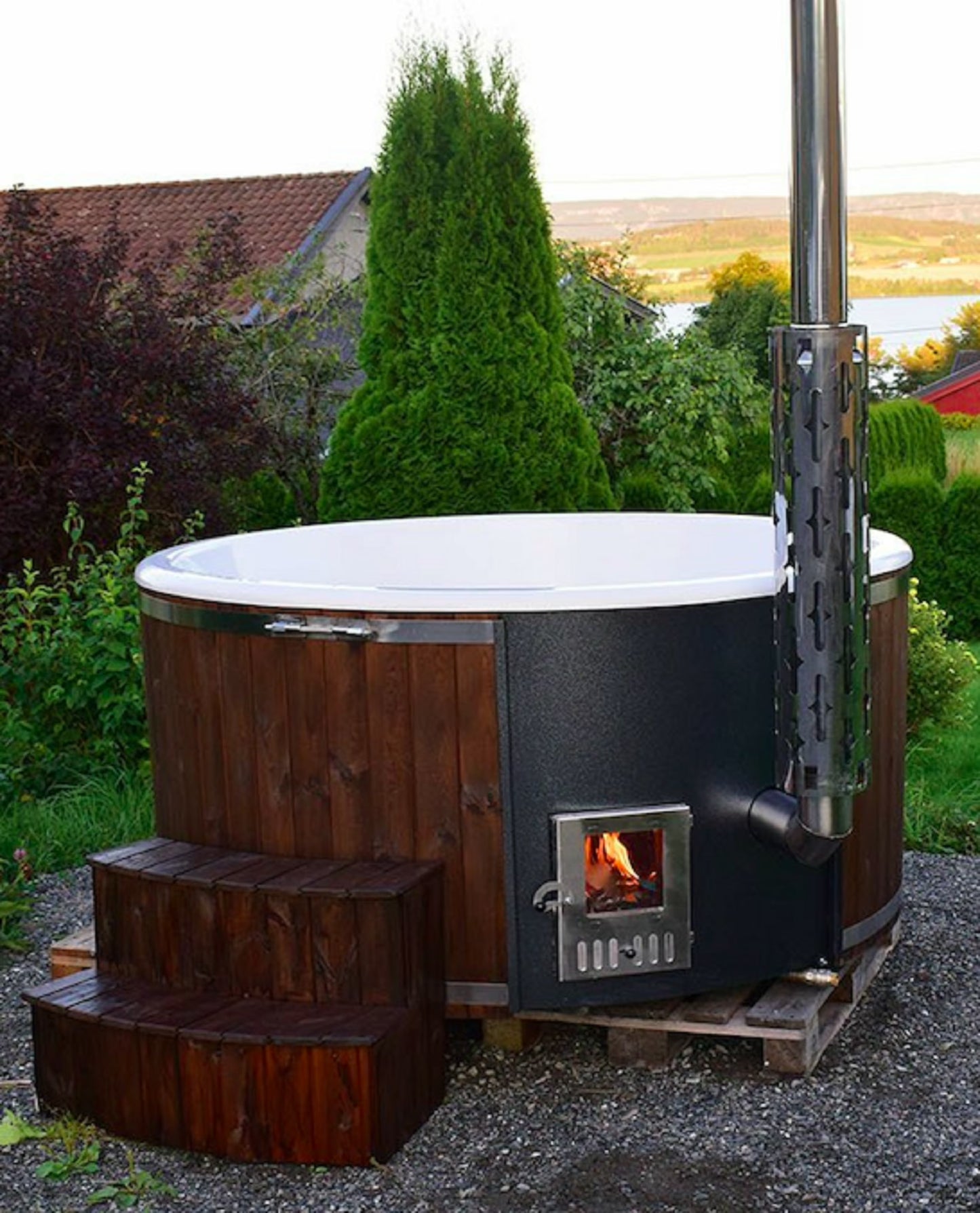 Hud-1 EZ Buildings Sierra 6 Person Round 78 in. Wood Fired Hot Tub