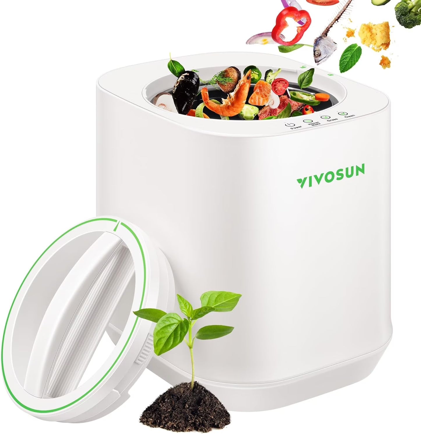 VIVOSUN 4L Electric Composter for Kitchen Indoor, Smart Compost Machine for Countertop, Odorless/Auto-Cleaning/3 Modes/Intelligent LED Display, Mill Composter Kitchen Bin Food Recycler, Black