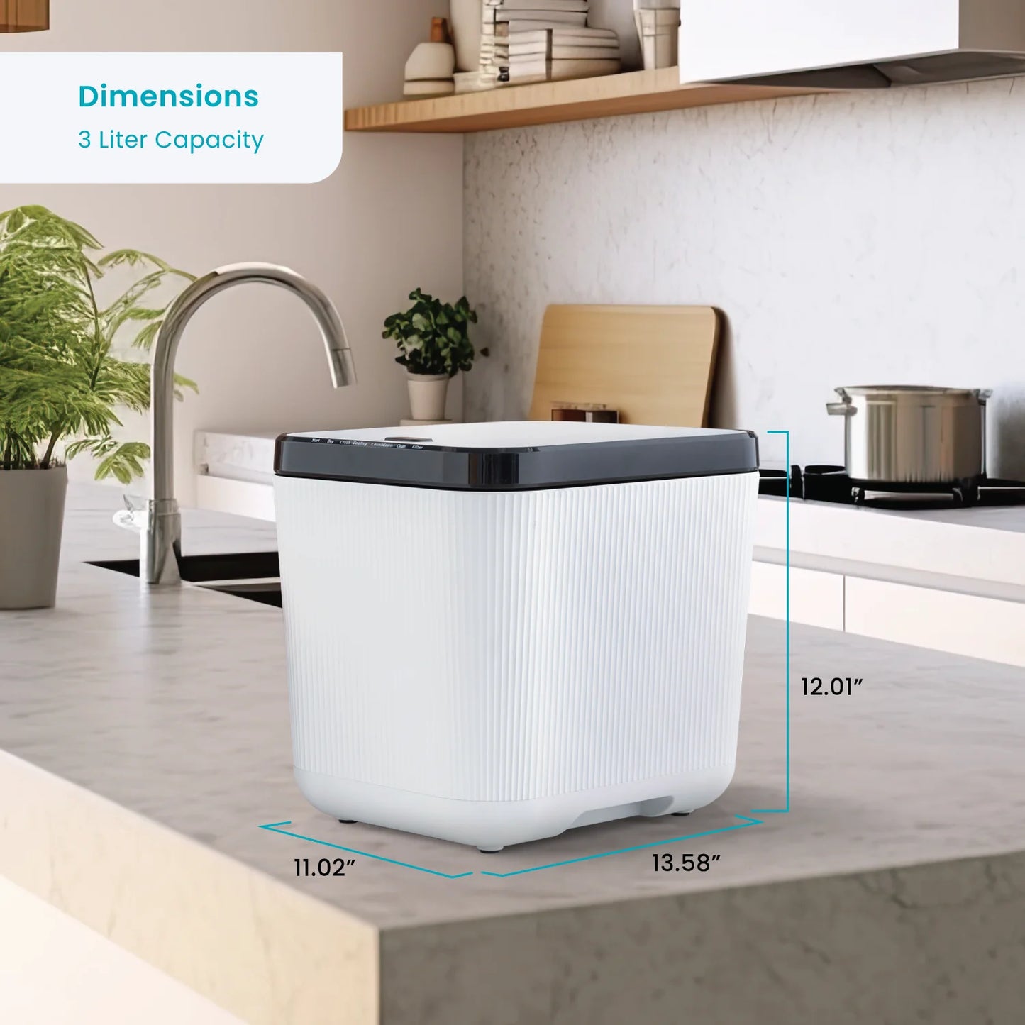Home Zone Living 3 Liter White Kitchen Electric Composter Bin, with Auto- Cleaning Cycle
