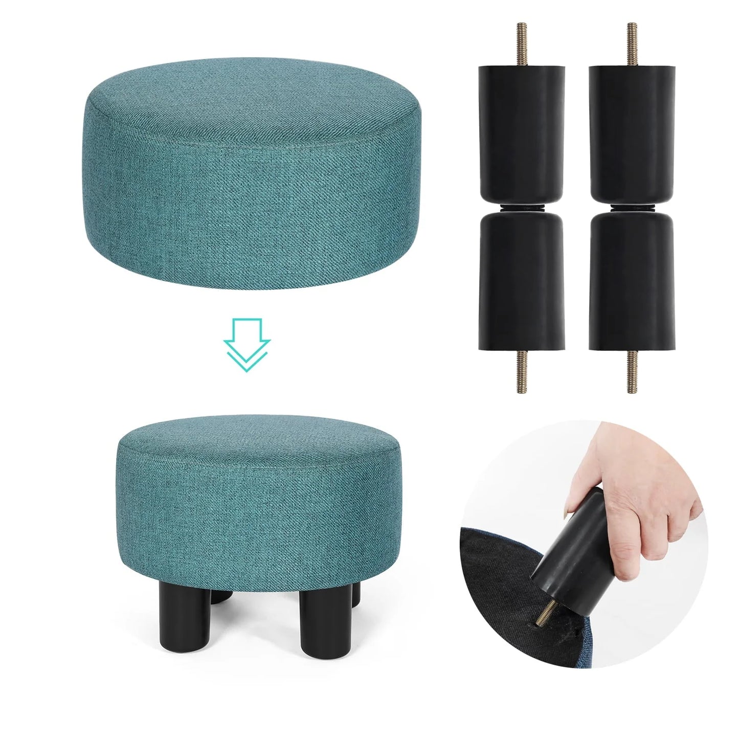 Homebeez Round Footstool Small Upholstered Ottoman Sofa Footrest Stool Padded Seat for Living Room Bedroom Entrance Home Decor