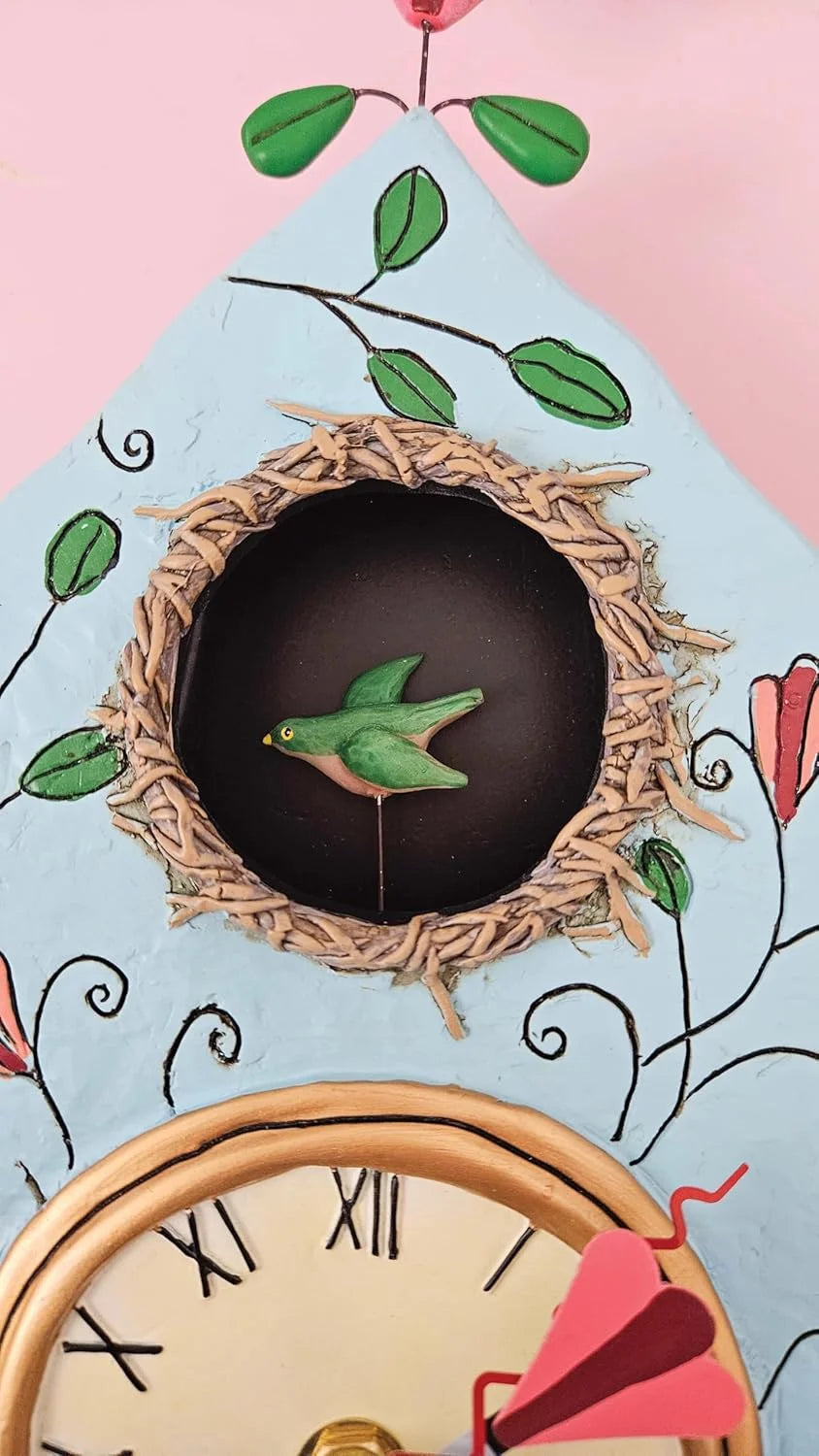 14.9 Inch | Stone Resin Decorative Clocks for Walls Home Decor Kitchen Clocks | Allen Designs Birdhouse with Flowers Cuckoo Wall Clock - Battery Operated Pendulum Analog Clock