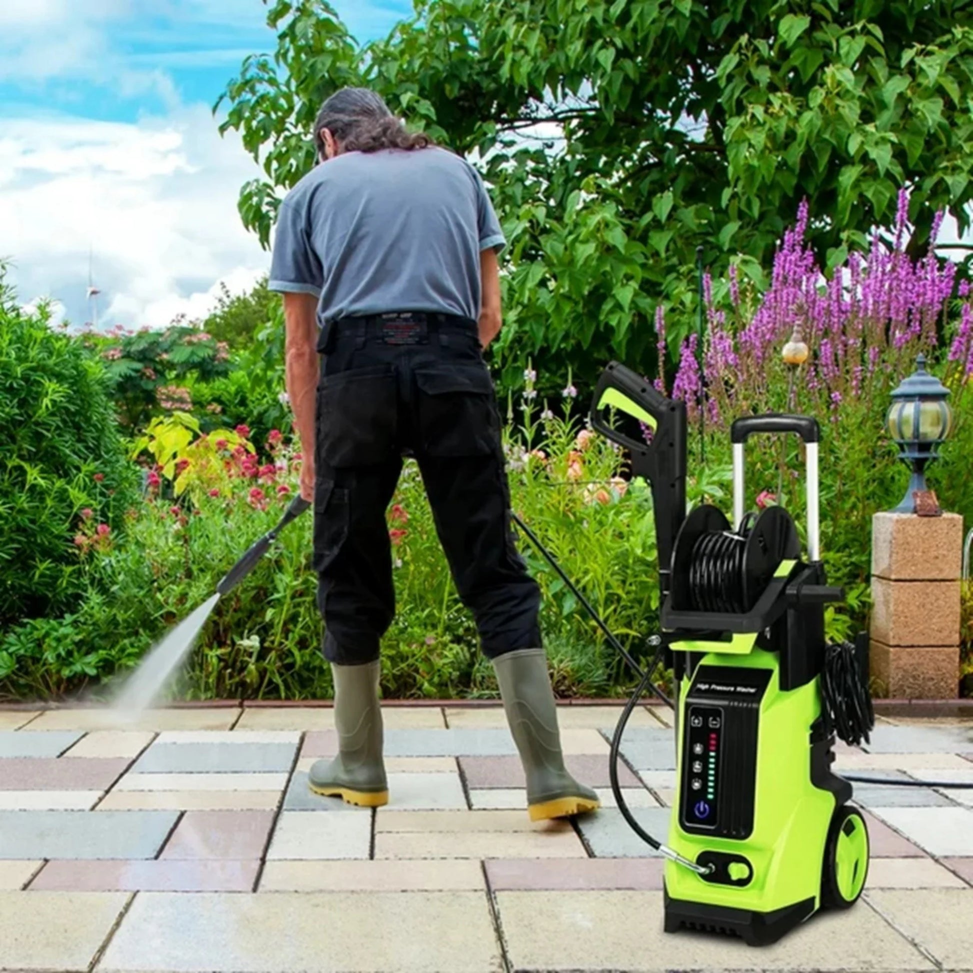 CASEMIOL 1800W Electric Pressure Washer, 3800 PSI, 2.6 GPM Power Washer with Safety Lock & TSS, 19.7ft Hose, 4 Nozzles, Portable High Pressure Cleaning Machine for Cars, Driveways, Patios, Green