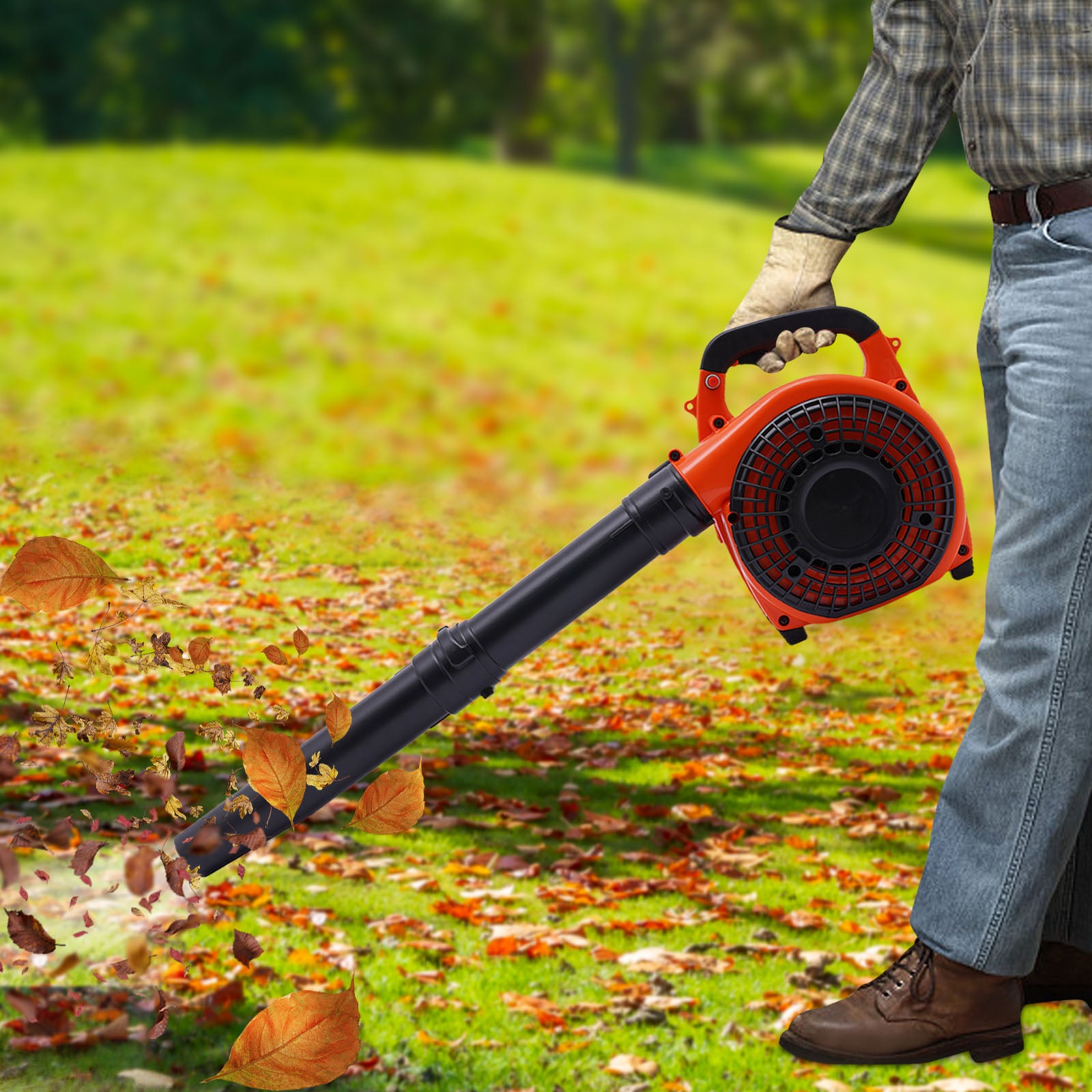 2 Stroke Hand Held Leaf Blower Handheld Gas Powered Cleaning 25.4CC Leaf Sweeper