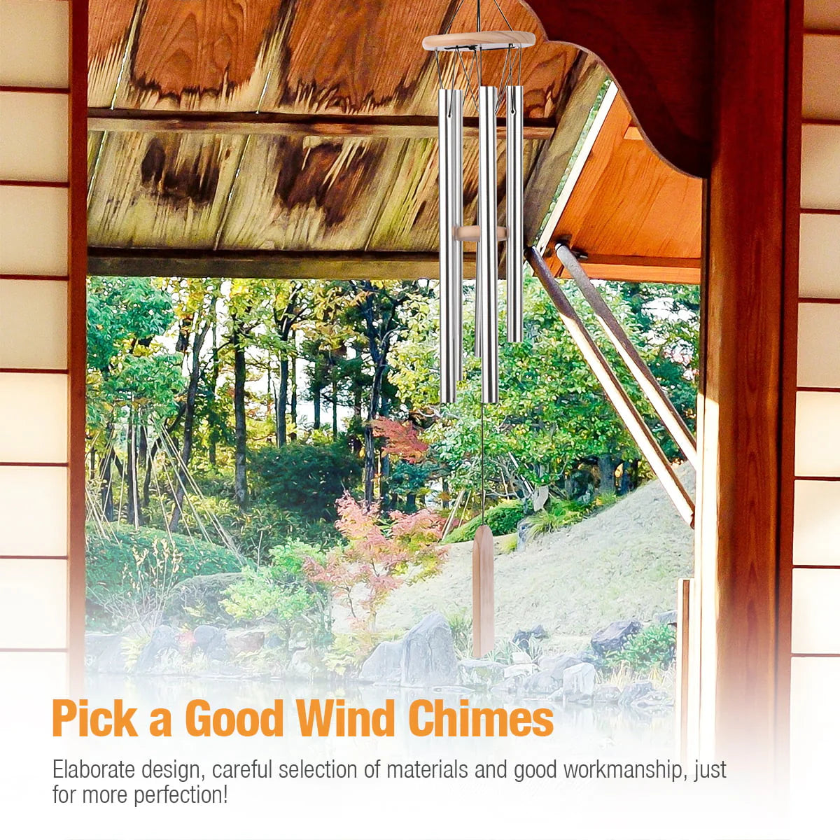 6 Tubes Wind Chime, 29'' Wooden Hanging Wind Chimes Window Wind Bells for Outdoor Indoor Home Decoration Mother's Day Gift