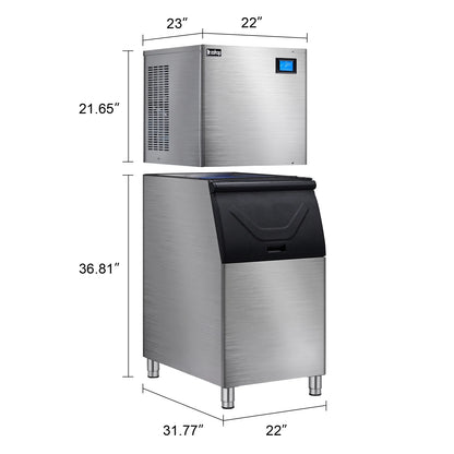 Ktaxon 550LBS/24H Commercial Ice Maker Machine & 300LBS Storage Bin, Commercial Ice Machine with LCD Touch Control Panel & Automatic Cleaning for Restaurant Bar Coffee Shop Home Supermarket