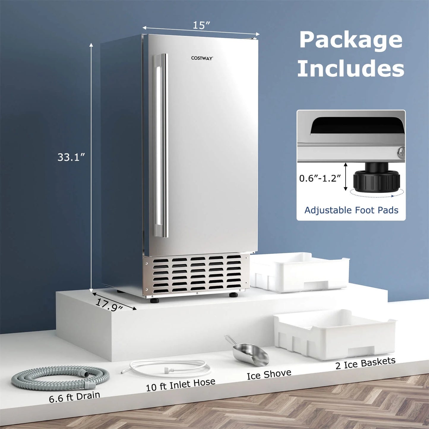 Costway Under Counter Nugget Ice Maker with Self-Cleaning 80 lbs/Day 24H Timer LCD Control