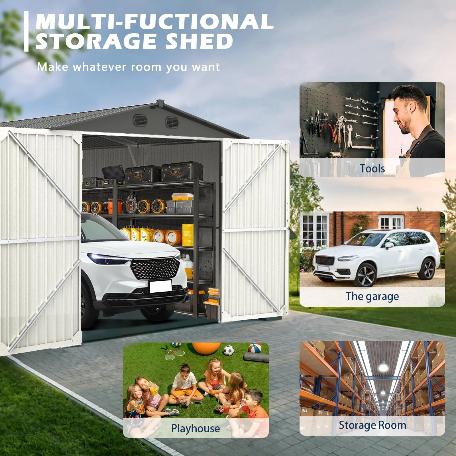 Chery Industrial 13 Ft. X 20 Ft. Dark Grey Metal Garden Storage Shed Building Car Garage