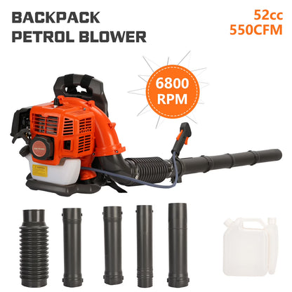 Birinta 1 Set Leaf Blower Backpack Style 52CC Two-stroke 1.25 KW Adjustable Tube Gas Powered Dust Blower Supplies for Garden Patio Cleaning, Lawn Care, Blowing Leaves and Dust