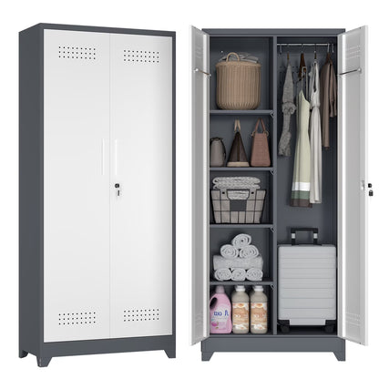 Marcree Broom Closet Storage Cabinet,Cleaning Supply Storage Cabinet,Metal Cleaning Closet Cabinet with Adjustable Shelves for Laundry Room Basement