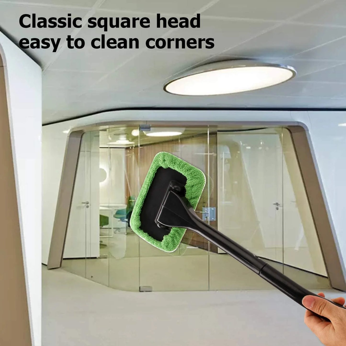 Windshield Cleaner, Microfiber Car Windshield Cleaning Tool and Washable Microfiber Pads and Extendable Handle Auto Inside Glass Wiper Kit
