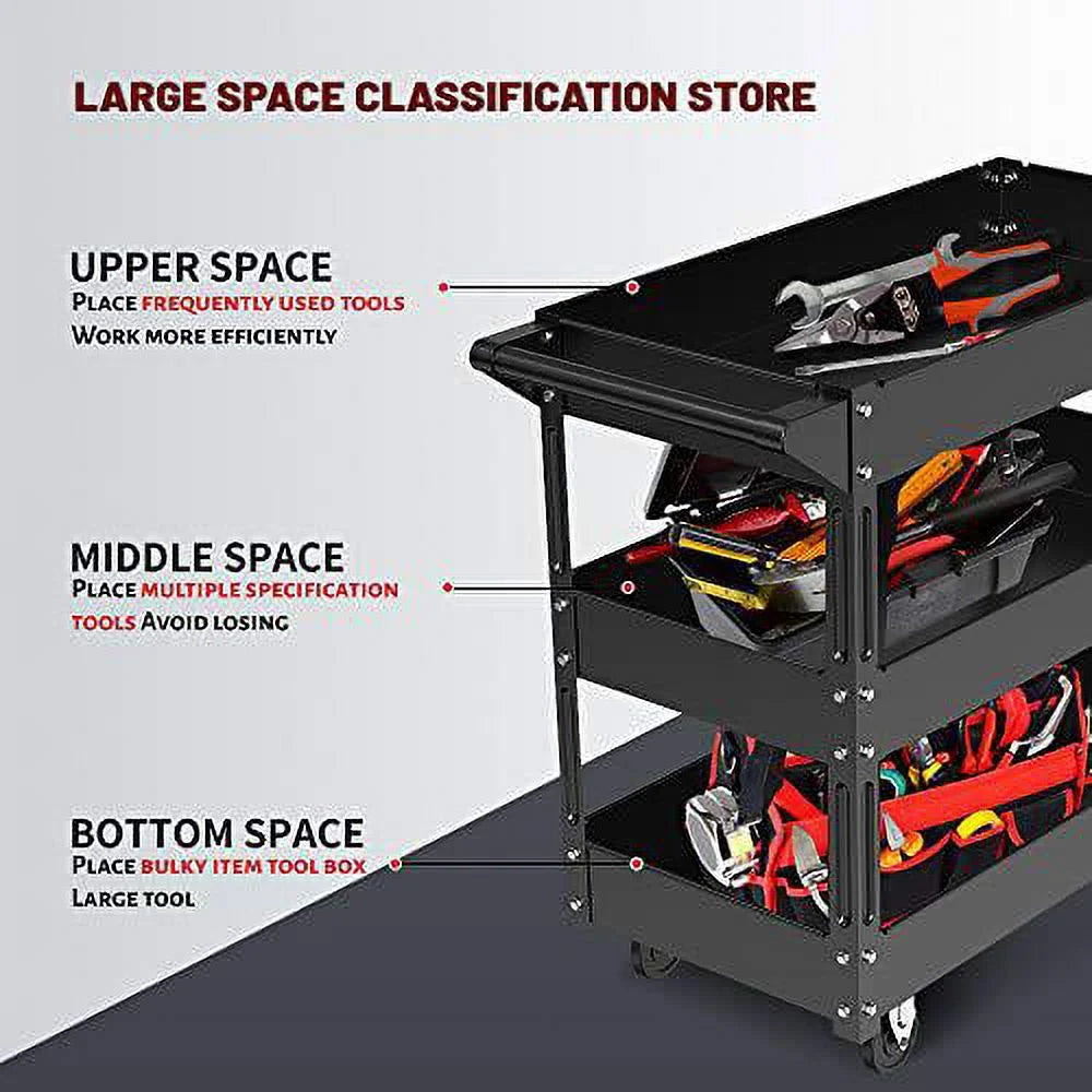 XERATH Steel 3-Shelf Multipurpose Utility/Supply/Service/Tool Cart Great for Garage, Warehouse, Cleaning, Office & Workplace [Assembled Size: 30 (L) x 16 (W) x 30.5 (H) inch]