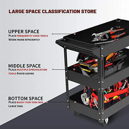 XERATH Steel 3-Shelf Multipurpose Utility/Supply/Service/Tool Cart Great for Garage, Warehouse, Cleaning, Office & Workplace [Assembled Size: 30 (L) x 16 (W) x 30.5 (H) inch]