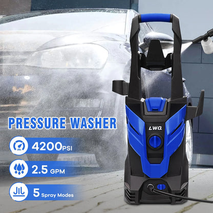 Electric Pressure Washer, 4200 PSI 2.5 GPM Power Washer with 2 Quick Connect Nozzles, High Pressure Cleaning Machine with Foam Cannon for Cars/Fences/Driveways/Patios/Home Cleaning