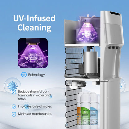 IKT Self Cleaning Bottleless Water Cooler Dispenser with 4 Stage Water Filter 3 Temperature Settings Silver