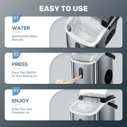 Auseo Nugget Ice Maker Countertop, Ready in 6 Mins ,35Lbs Each day with Self-Cleaning,Portable Sonic Ice Machine for Home/Office/Bar, Black
