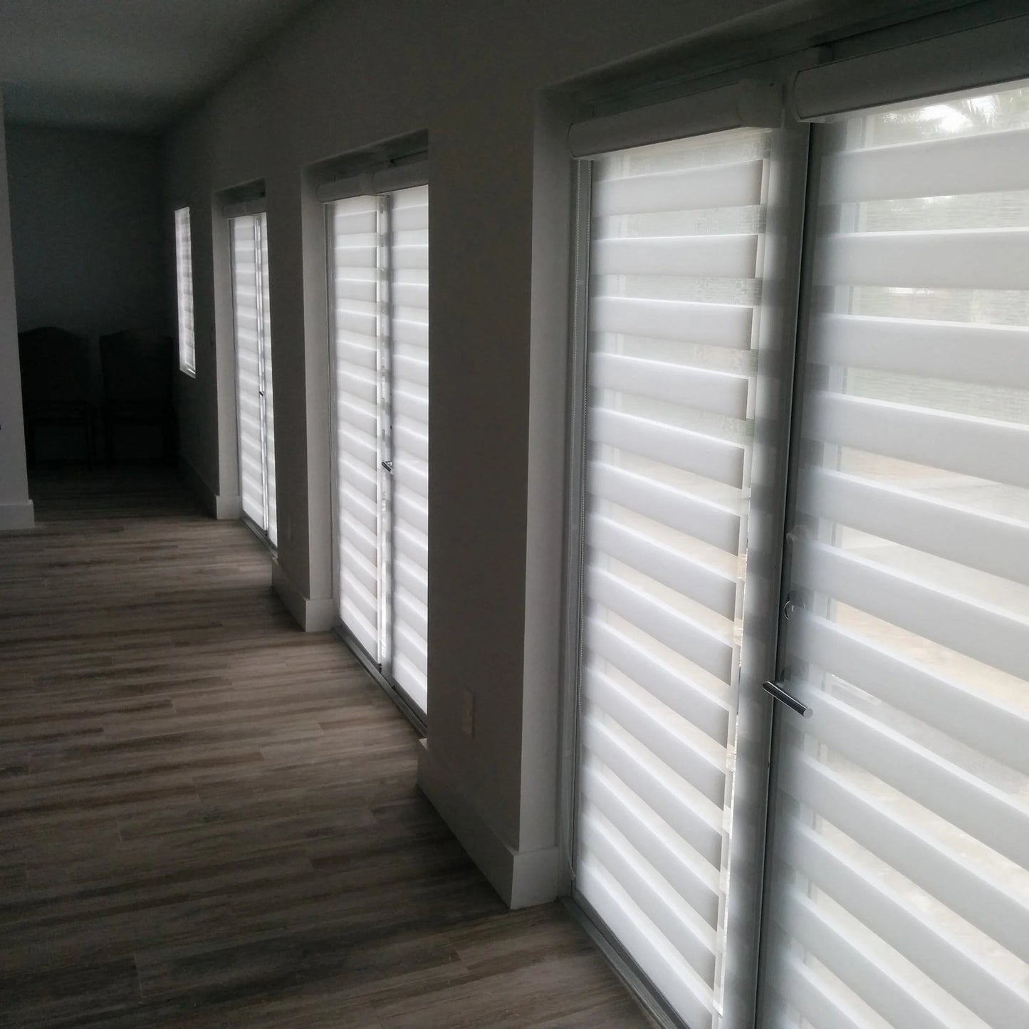 Zebra Cordless Window Blinds, Dual Layered Light Filtering Roller Shades, Easy Install Blinds, Indoor Home Decor, Pull-Down Shades for Windows, Light Control for Day & Night, White, 66"W X 72"H